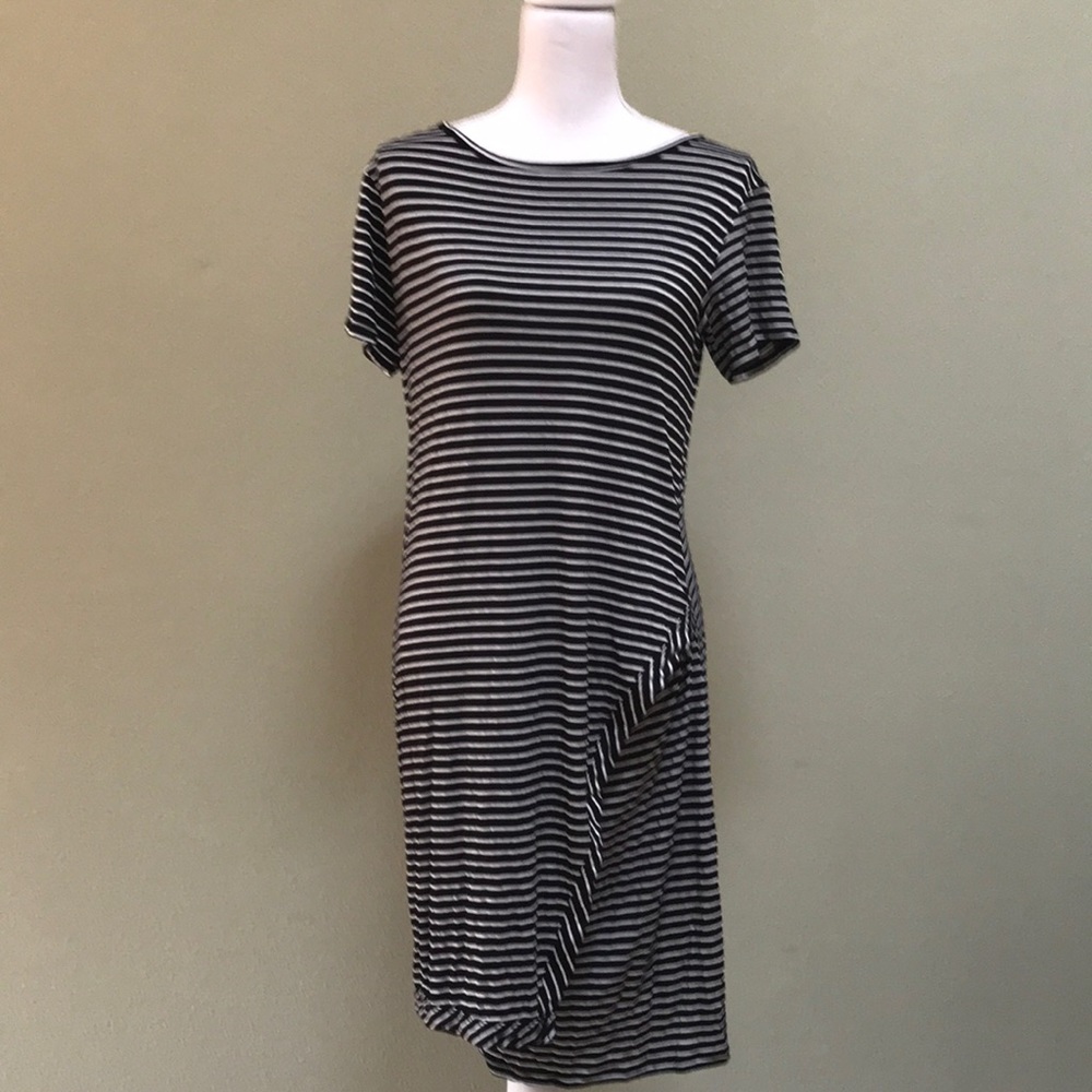 Black and white striped dress.